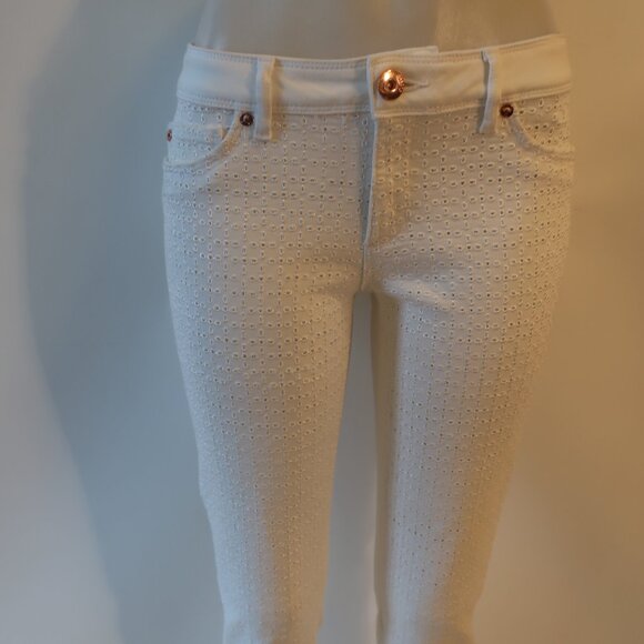 Womens DL1961 "Angel" Mid-Rise Skinny Ankle White Eyelet Jeans 28 - Picture 4 of 11